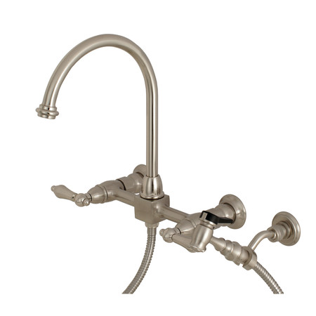 RESTORATION KS1298ALBS 8" Centerset Wall Mount Kitchen Faucet with Brass Sprayer KS1298ALBS